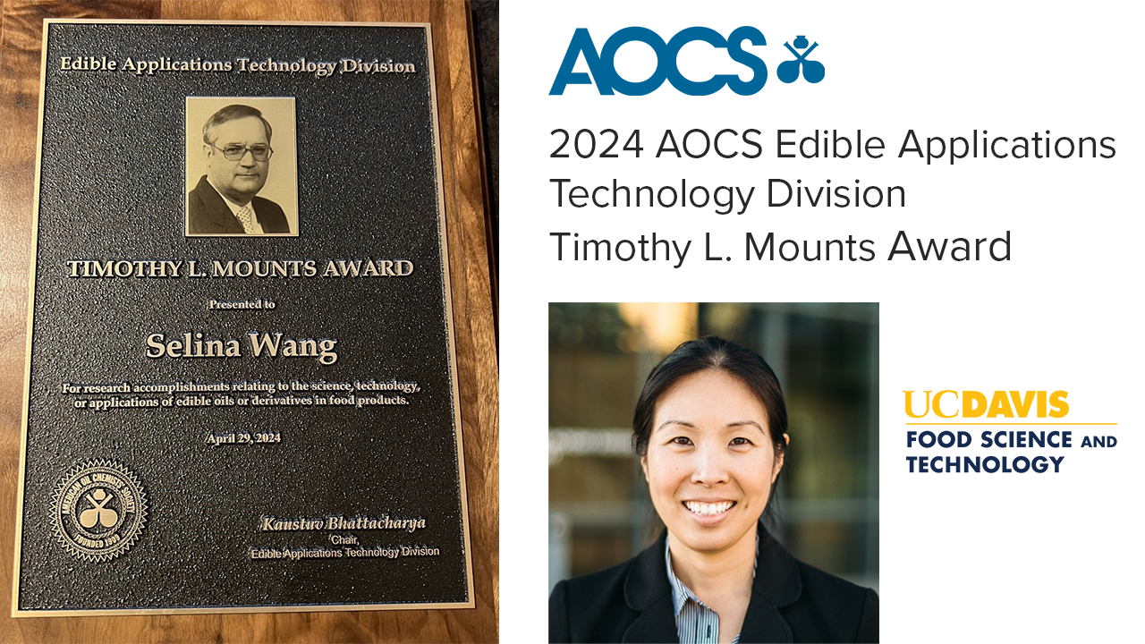 Selina Wang and award plaque for the AOCS Timothy Mounts Award