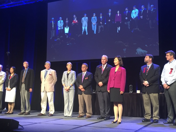BAEs own Dr. Ruihong Zhang (third from right) steps forward as shes inducted as a Fellow of ASABE.