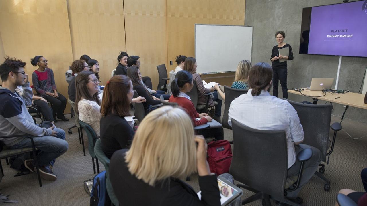 Dr. Charlotte Biltekoff addresses the Design Thinking for Food class design thinking for food class