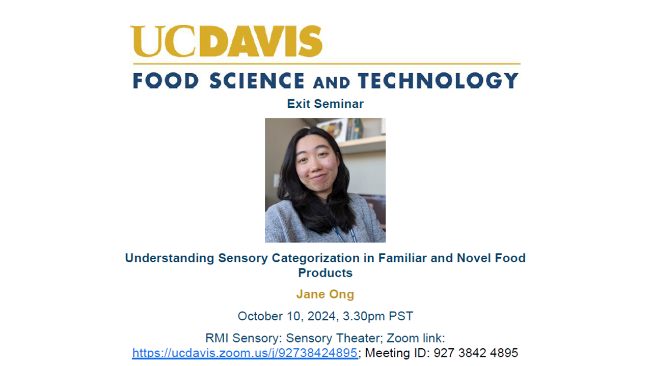 Exit Seminar for Jane Ong, 3:30 - 4:30 pm Oct. 10, 2024