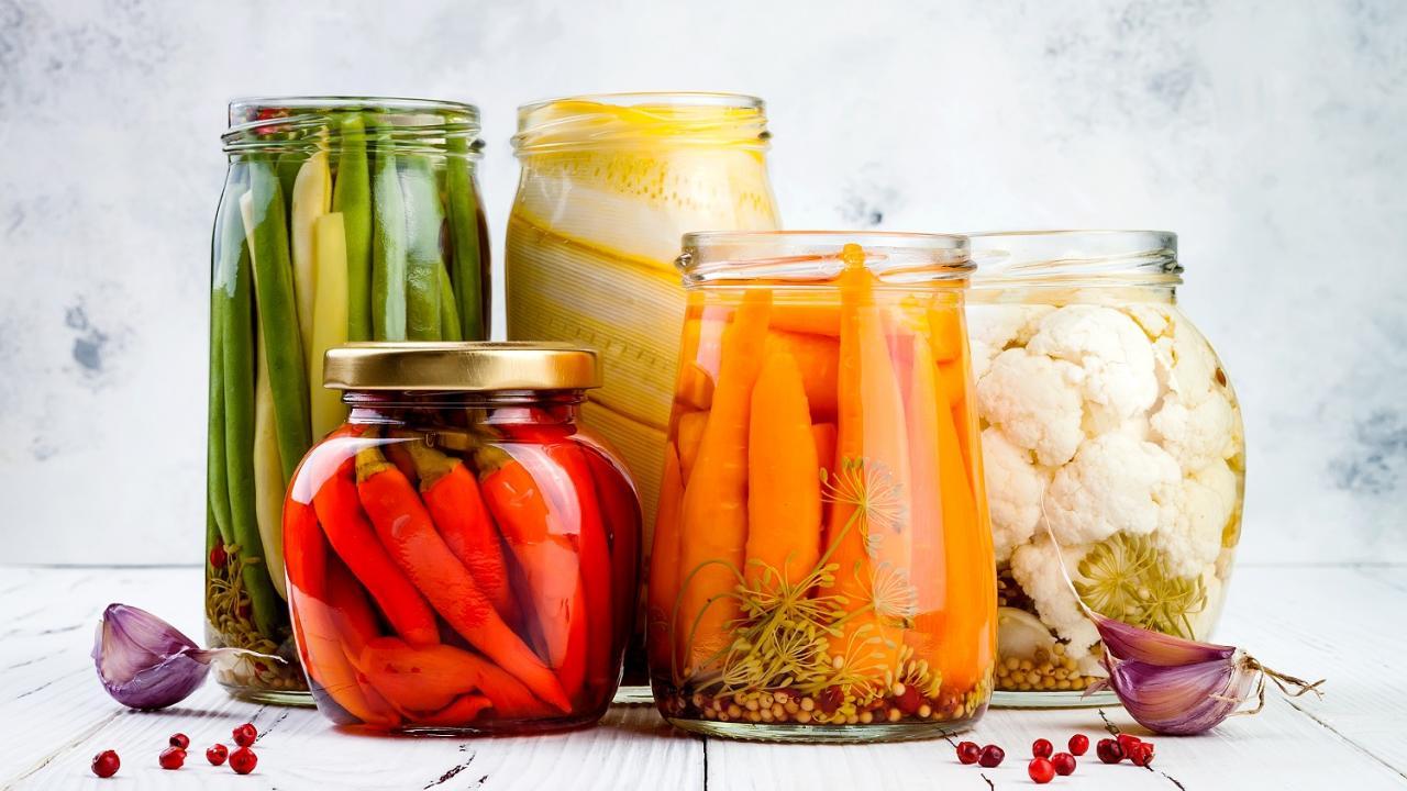 pickled vegetables in jars 