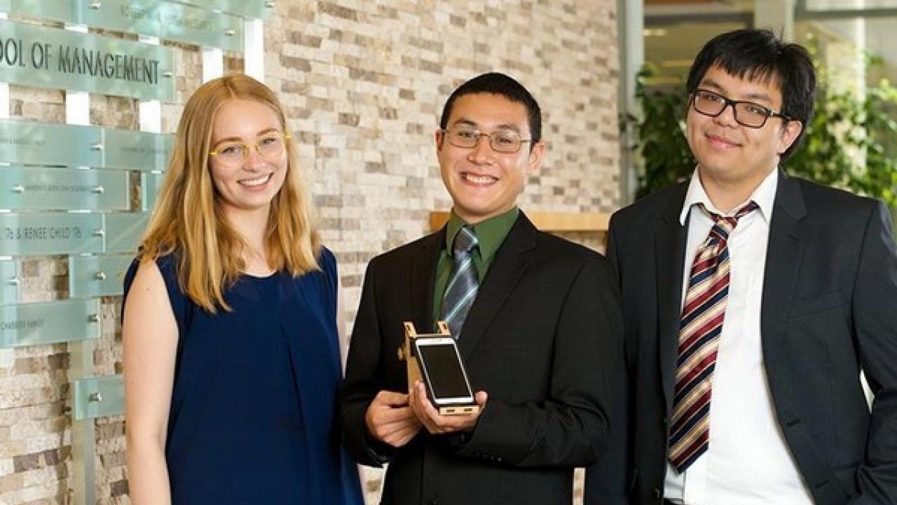 Chromatiscope co-founders Lisa Illes (EBS '19), Alex Godbout (BME '16), and Nick Dao (BME '16)
