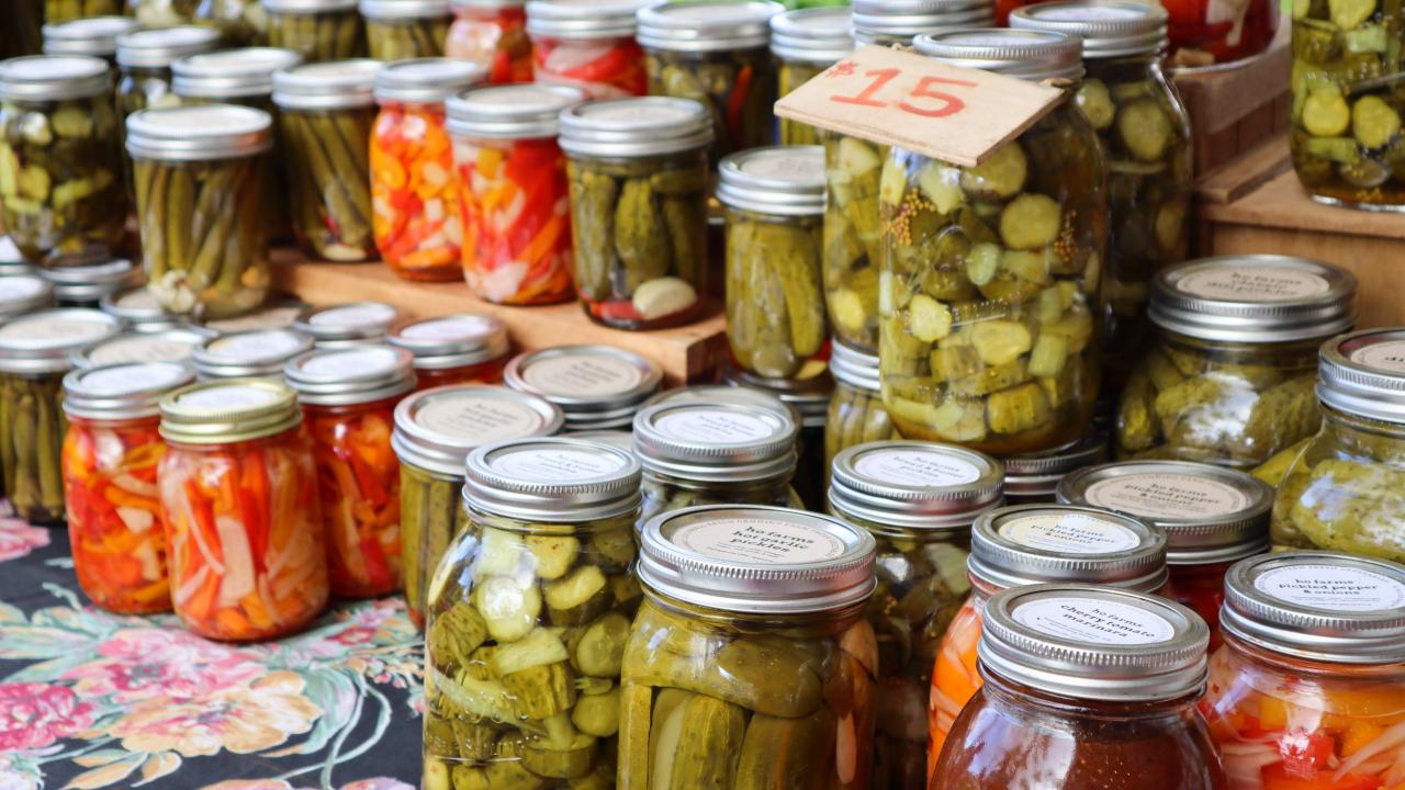 Canning jars full of vegetables image 