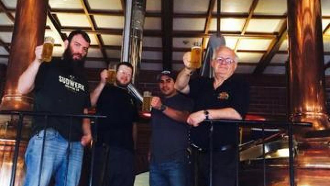 Joe Williams, Sudwerk lead brewer Mike Hutson, Mario Vargas and professor Charlie Bamforth. Photo courtesy of Sudwerk Brew/Sudwerk Brewing Co.