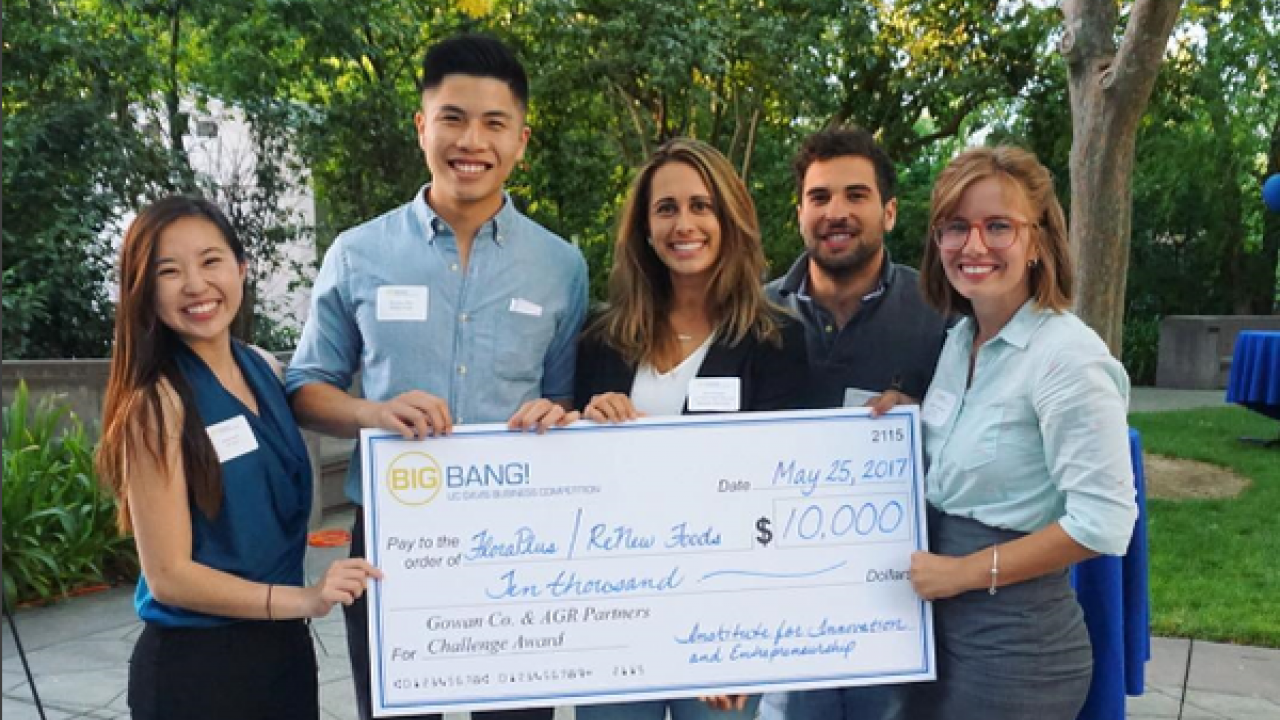 More great news: A student team mentored by FST Assistant Professor Spang won a campus business plan competition with their idea to turn pulp from liquid juice processing into high quality, low cost snacks. End of Waste team