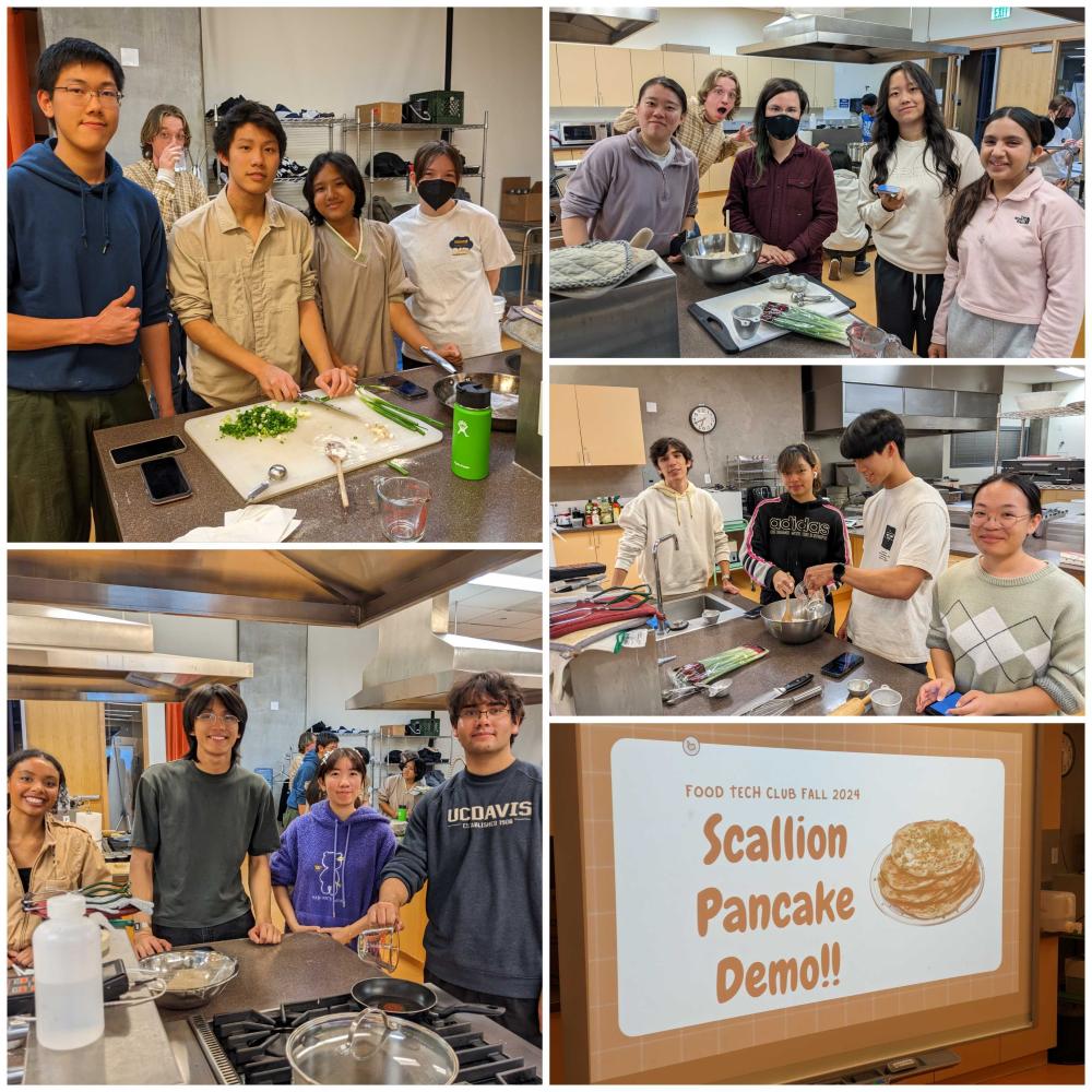 food tech club students making scallion pancakes in the Food Innovation Laboratory