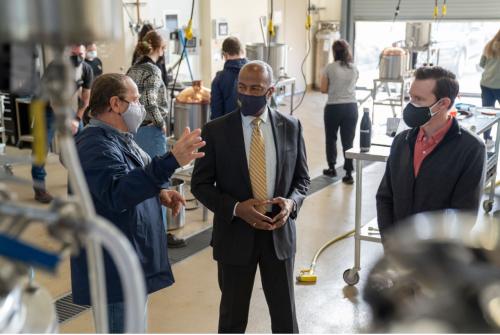 Chancellor May, Fox, Simmons in brewery