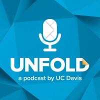 Unfold podcast graphic with a stylized microphone