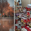 photos of flooding and canned food