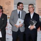 The UC Davis Olive Center’s Dan Flynn, second from right, stands alongside Juan Gómez, rector of the University of Jaén, during the award ceremony in Castillo de Canena, the castle after which the olive oil company is named